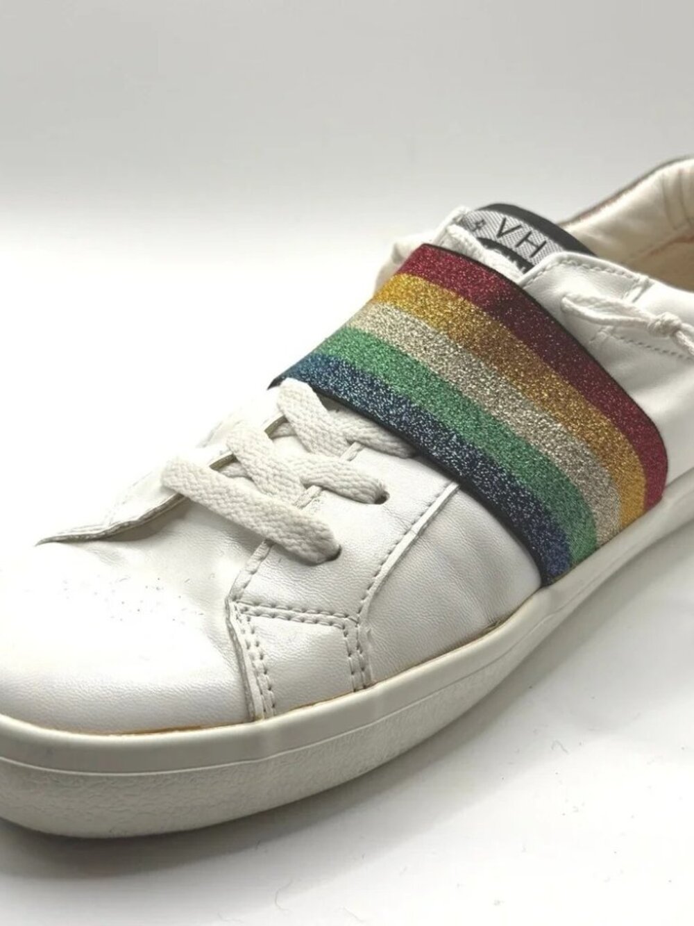 Vintage Havana Houston-7 White Rainbow Glitter Leather Sneakers Womens 7 Low Top